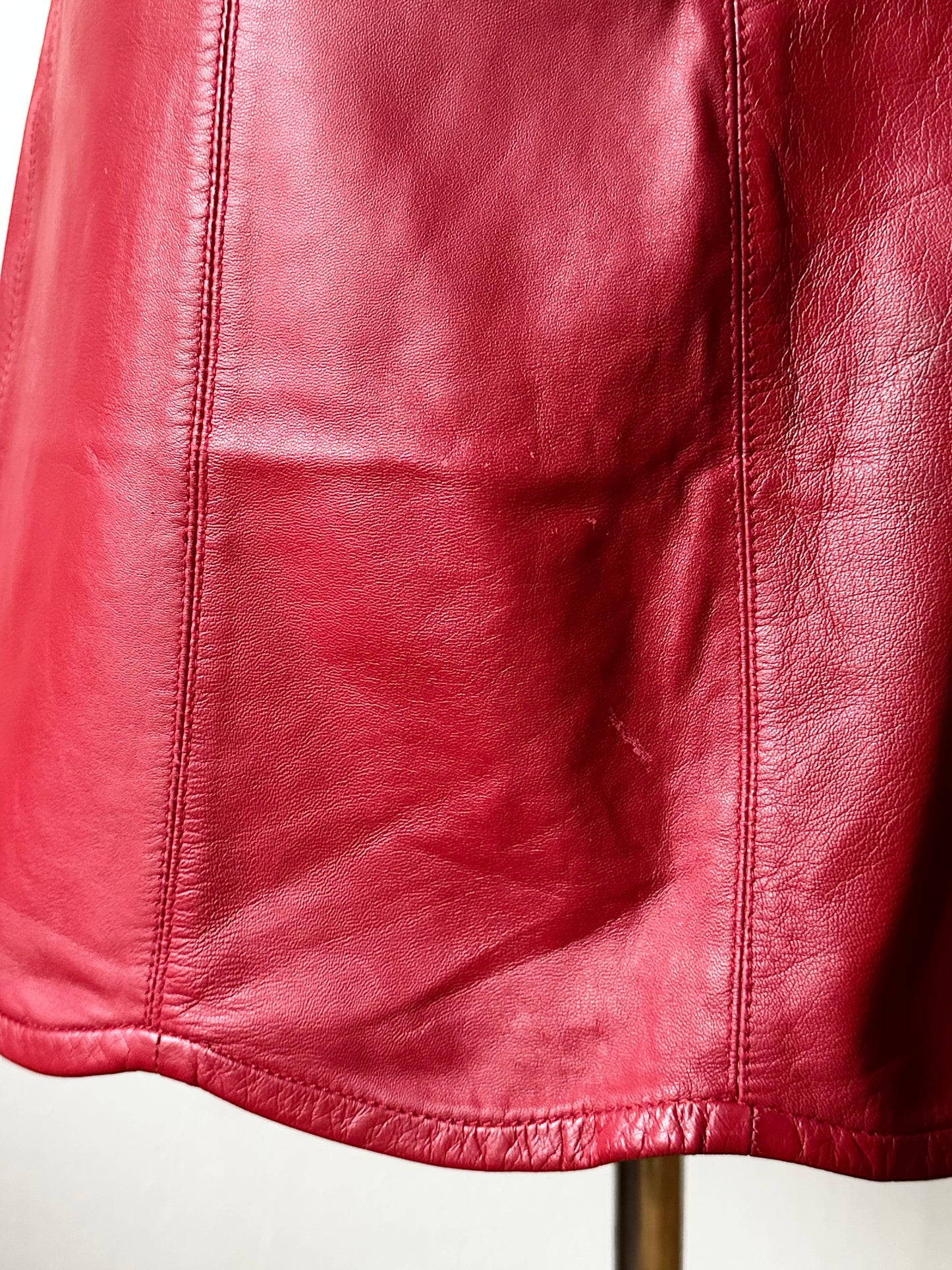 Red leather wrap skirt