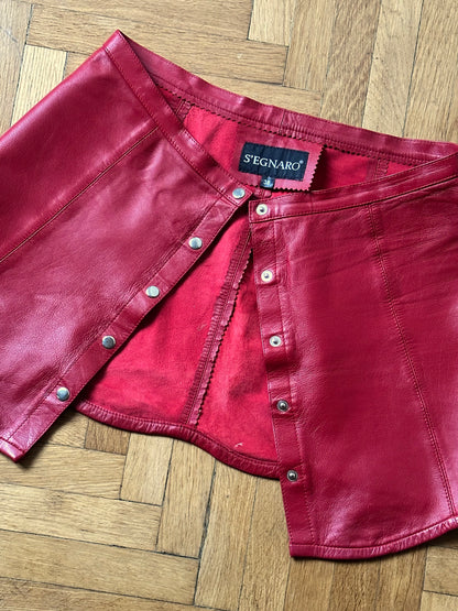 Red leather wrap skirt