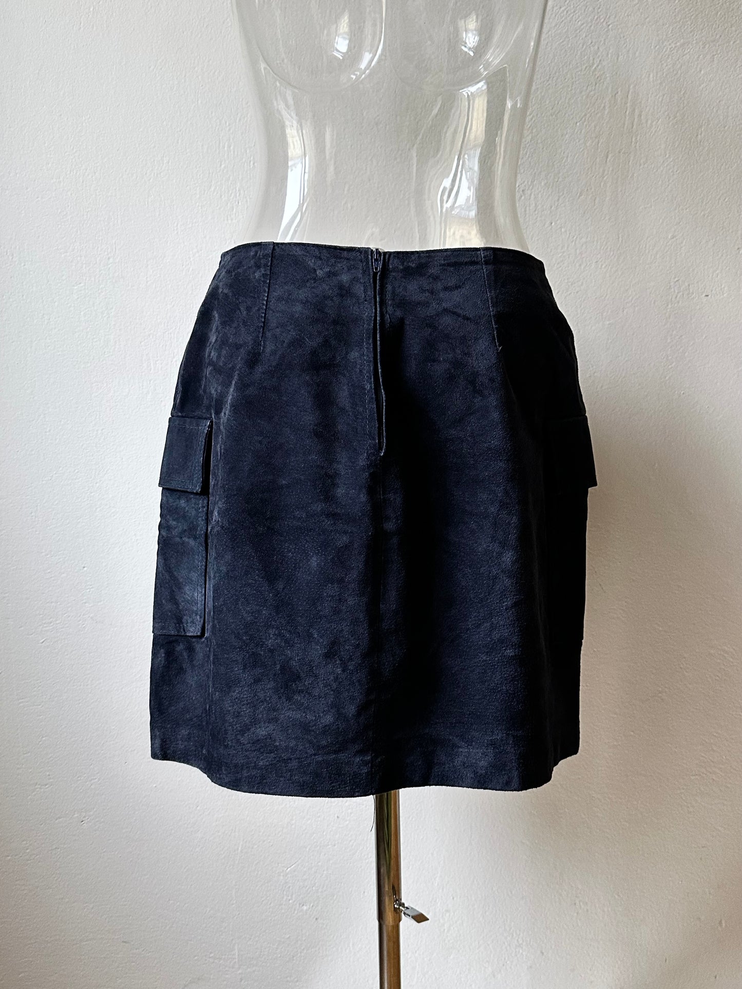 Navy suede mini cargo skirt