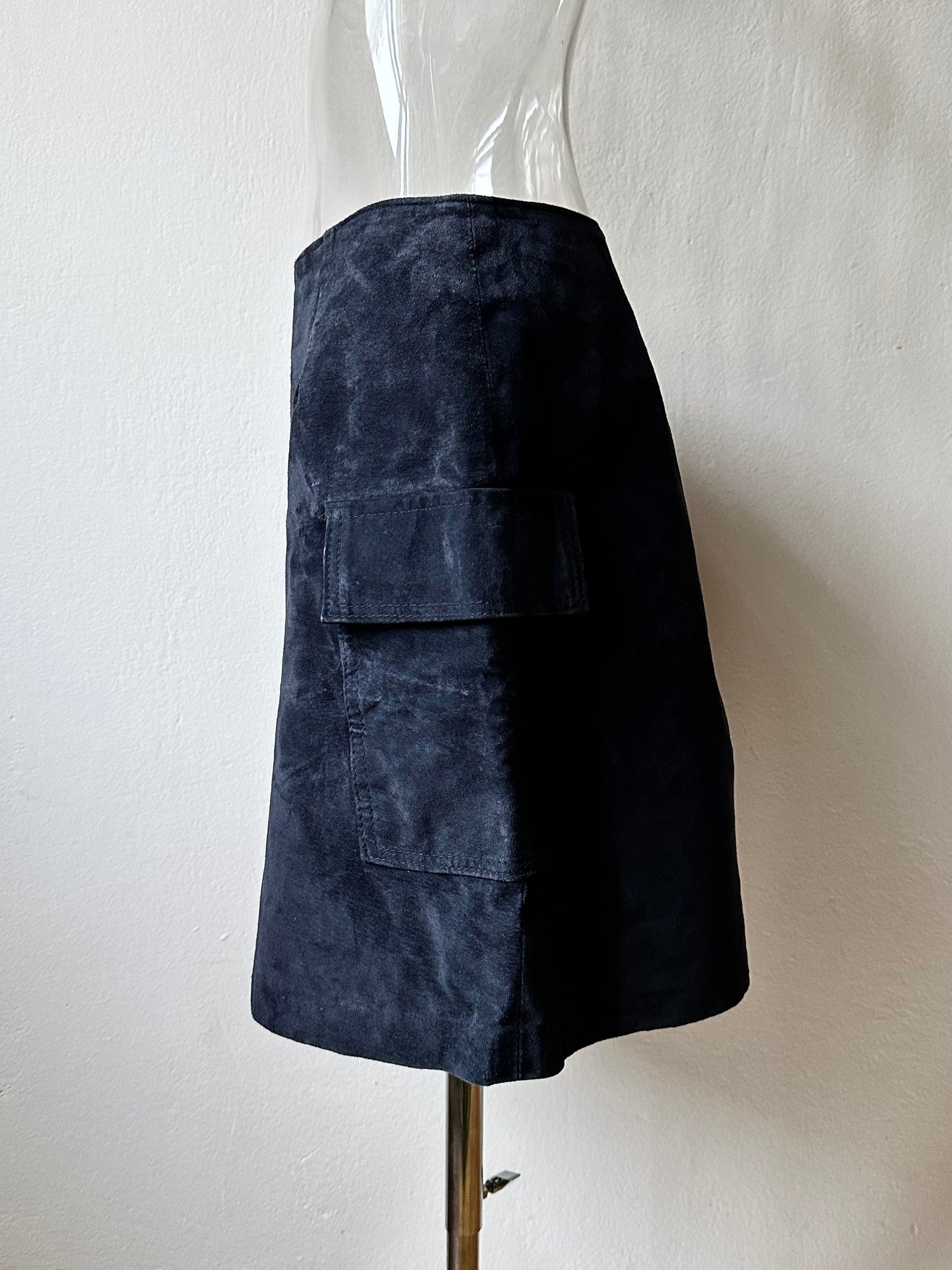 Navy suede mini cargo skirt