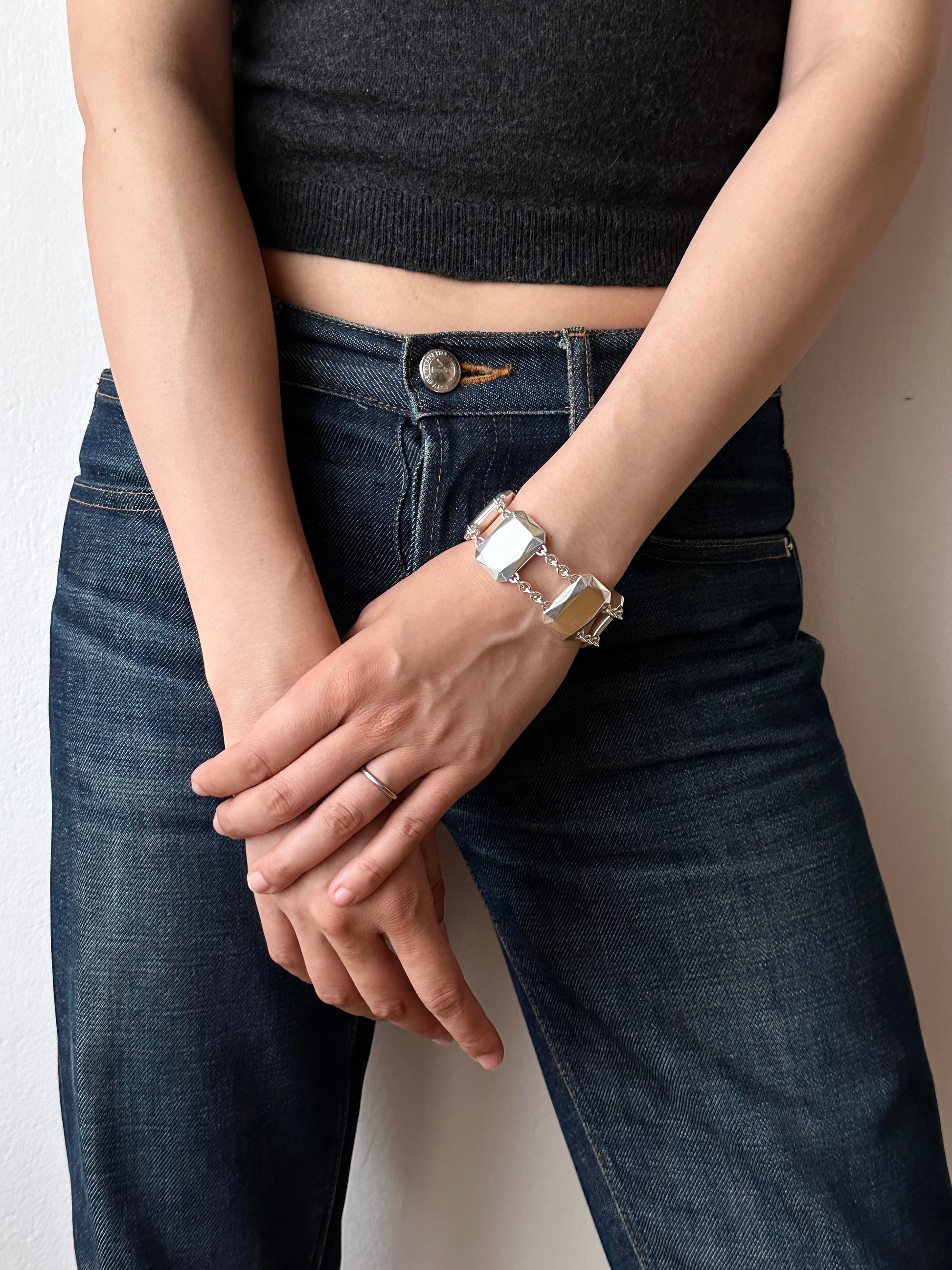 CHRISTOFLE silver 925 bracelet gemstone rectangle link chain sterling argent jewellery bangle vintage gem クリストフル シルバーブレスレット ヴィンテージ シルバー ジュエリー バングル ブレスレット TOTO プラハ Prague ジュエリーショップ