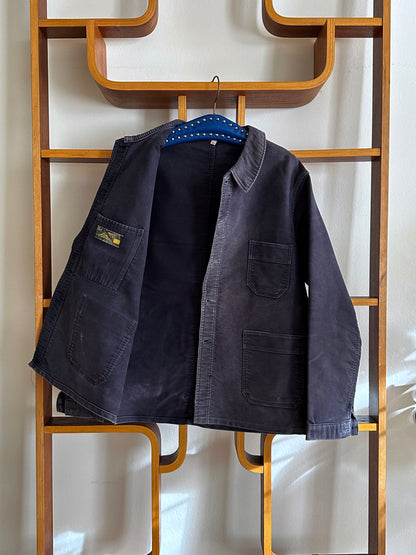 1960s Le Mont St Michel Black moleskin jacket モンサンミッシェル 60年代 ブラック  モールスキン 黒 フレンチワーク Made in Franca French work wear Toto Praha Vintage clothing shop Antique shop 古着屋 プラハ Showroom appointment Prague ユーロ古着 ヨーロッパ古着 古着卸 ヴィンテージ 