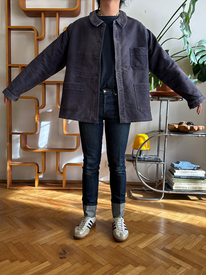 1960s Le Mont St Michel Black moleskin jacket モンサンミッシェル 60年代 ブラック  モールスキン 黒 フレンチワーク Made in Franca French work wear Toto Praha Vintage clothing shop Antique shop 古着屋 プラハ Showroom appointment Prague ユーロ古着 ヨーロッパ古着 古着卸 ヴィンテージ 