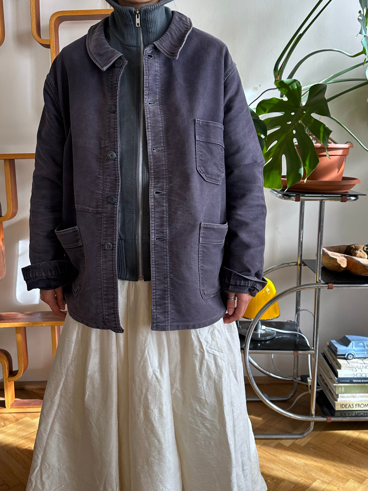 1960s Le Mont St Michel Black moleskin jacket モンサンミッシェル 60年代 ブラック  モールスキン 黒 フレンチワーク Made in Franca French work wear Toto Praha Vintage clothing shop Antique shop 古着屋 プラハ Showroom appointment Prague ユーロ古着 ヨーロッパ古着 古着卸 ヴィンテージ 