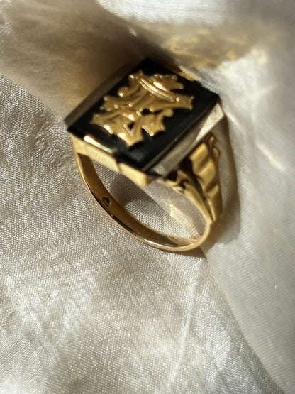 1920-30s Artdeco Czechoslovakia signet ring Au585/Onyx