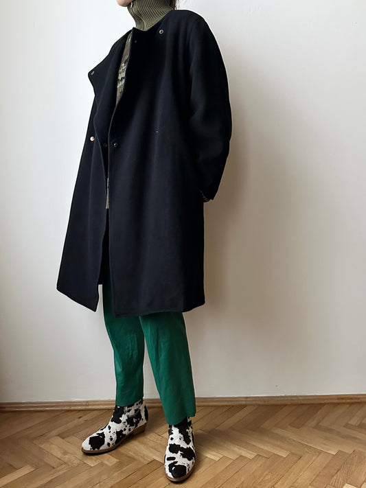 80s cashmere wool collarless coat