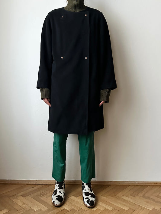 80s cashmere wool collarless coat