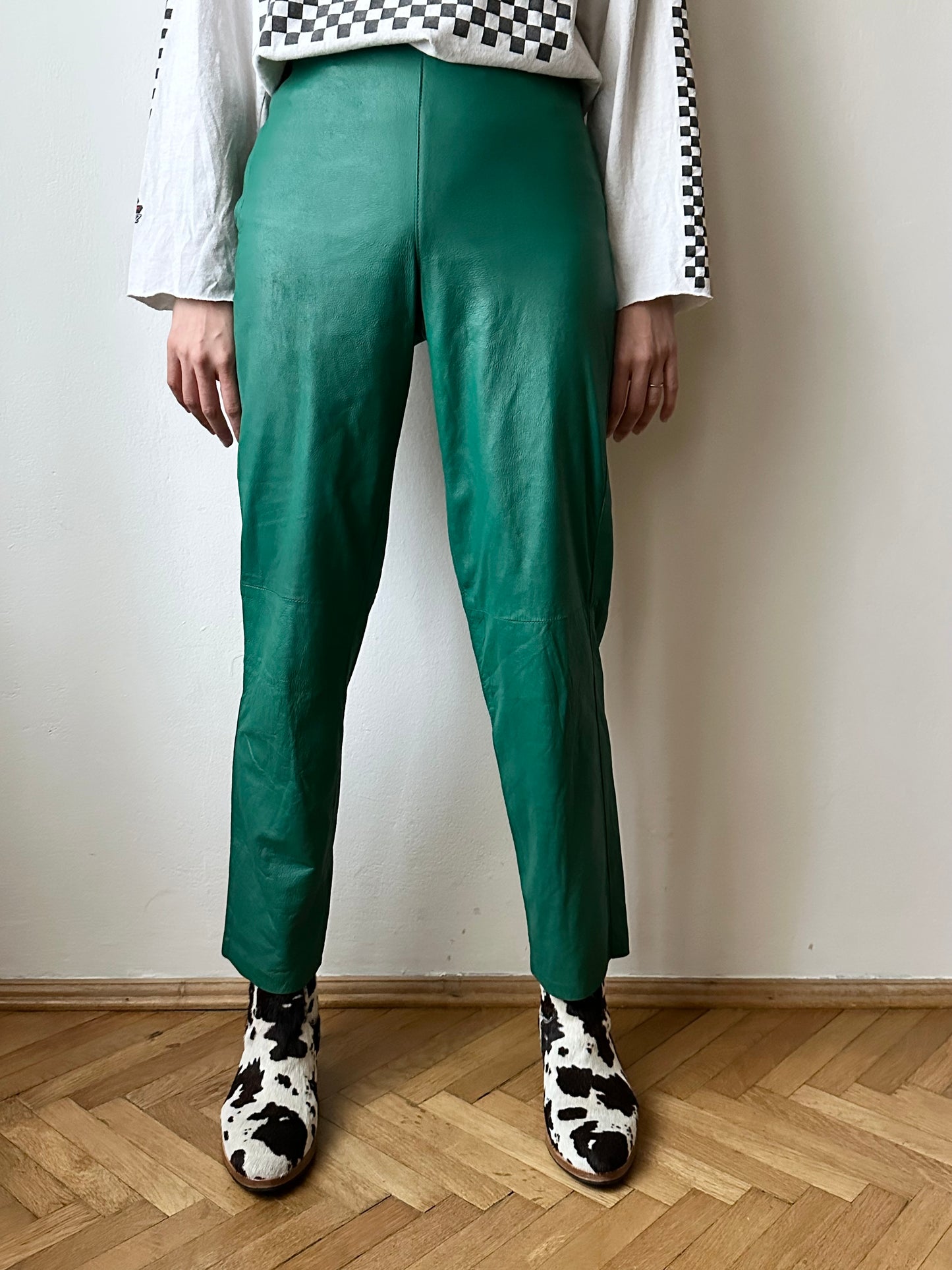 vintage smooth light leather pants