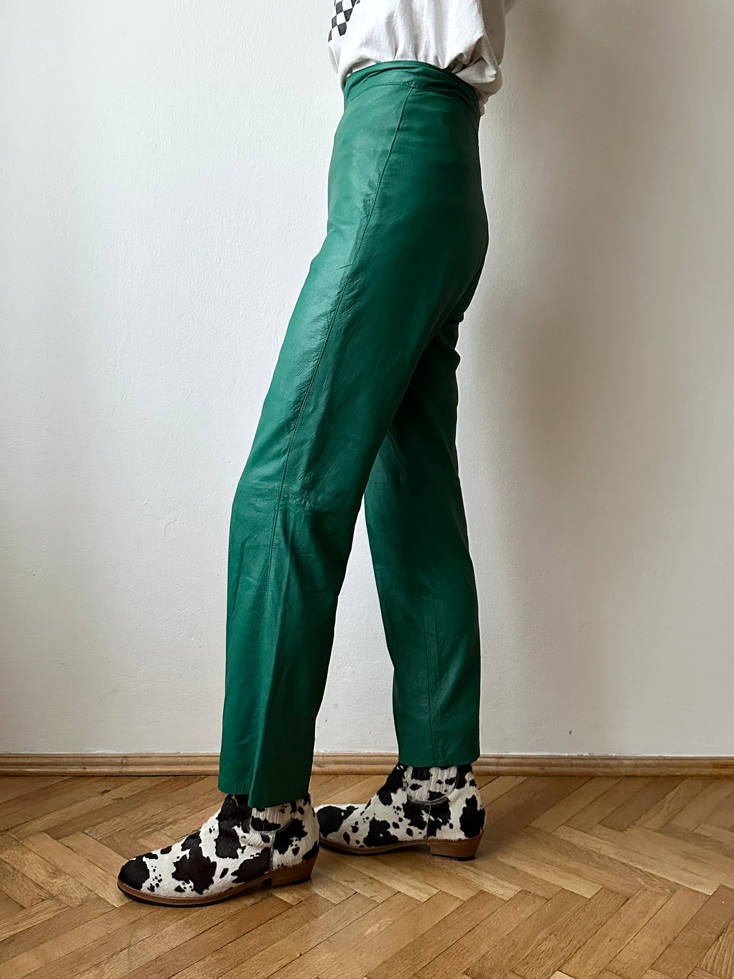 vintage smooth light leather pants