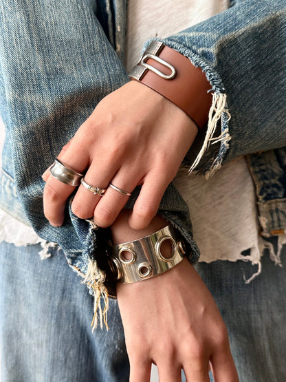 Marc Deloche silver 925 buckle leather bangle