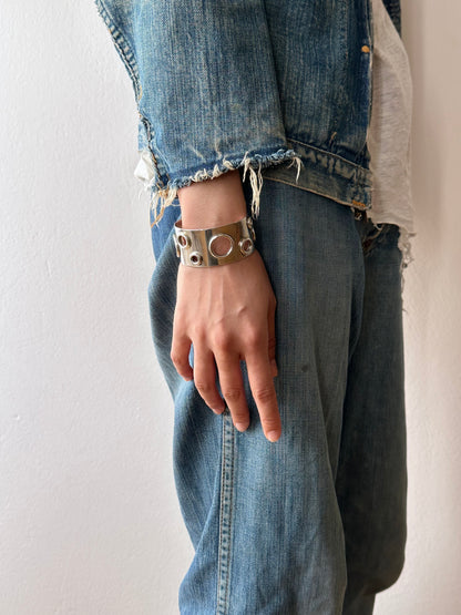 Marc Deloche Paris vintage sterling silver 925 punched eyelet grommet bangle bracelet cuff armband France French シルバーバングル ヴィンテージシルバーバングル シルバージュエリー ヴィンテージシルバージュエリー Prague antique shop 古着屋 アンティークショップ TOTO