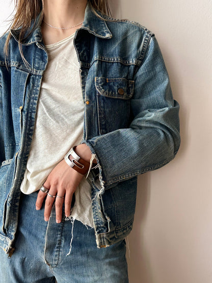 Marc Deloche Paris vintage sterling silver 925 buckle leather belt bangle bracelet cuff armband France French シルバーバングル レザーバングル ヴィンテージシルバーバングル シルバージュエリー ヴィンテージシルバージュエリー Prague antique shop 古着屋 アンティークショップ TOTO denim jacket boro