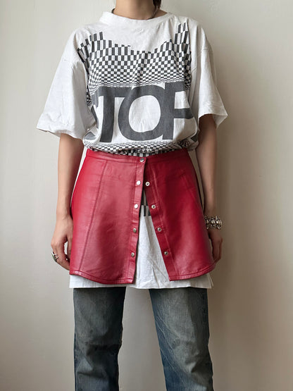 Red leather wrap skirt