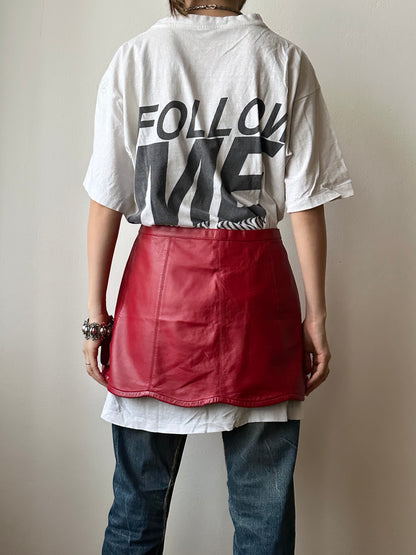 Red leather wrap skirt