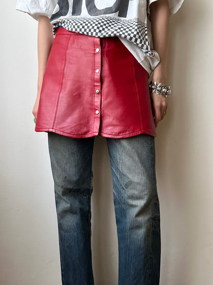 Red leather wrap skirt
