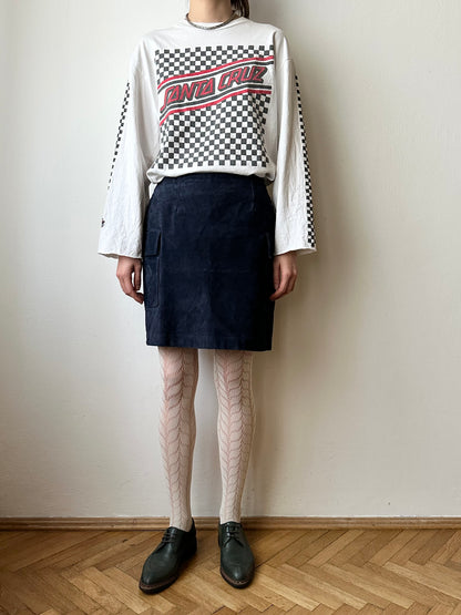 Navy suede mini cargo skirt