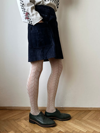 Navy suede mini cargo skirt