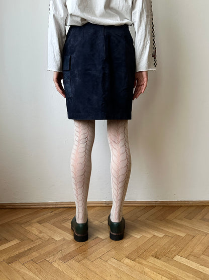 Navy suede mini cargo skirt