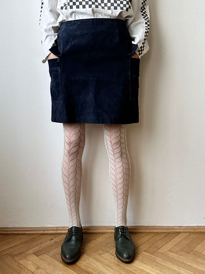 Navy suede mini cargo skirt
