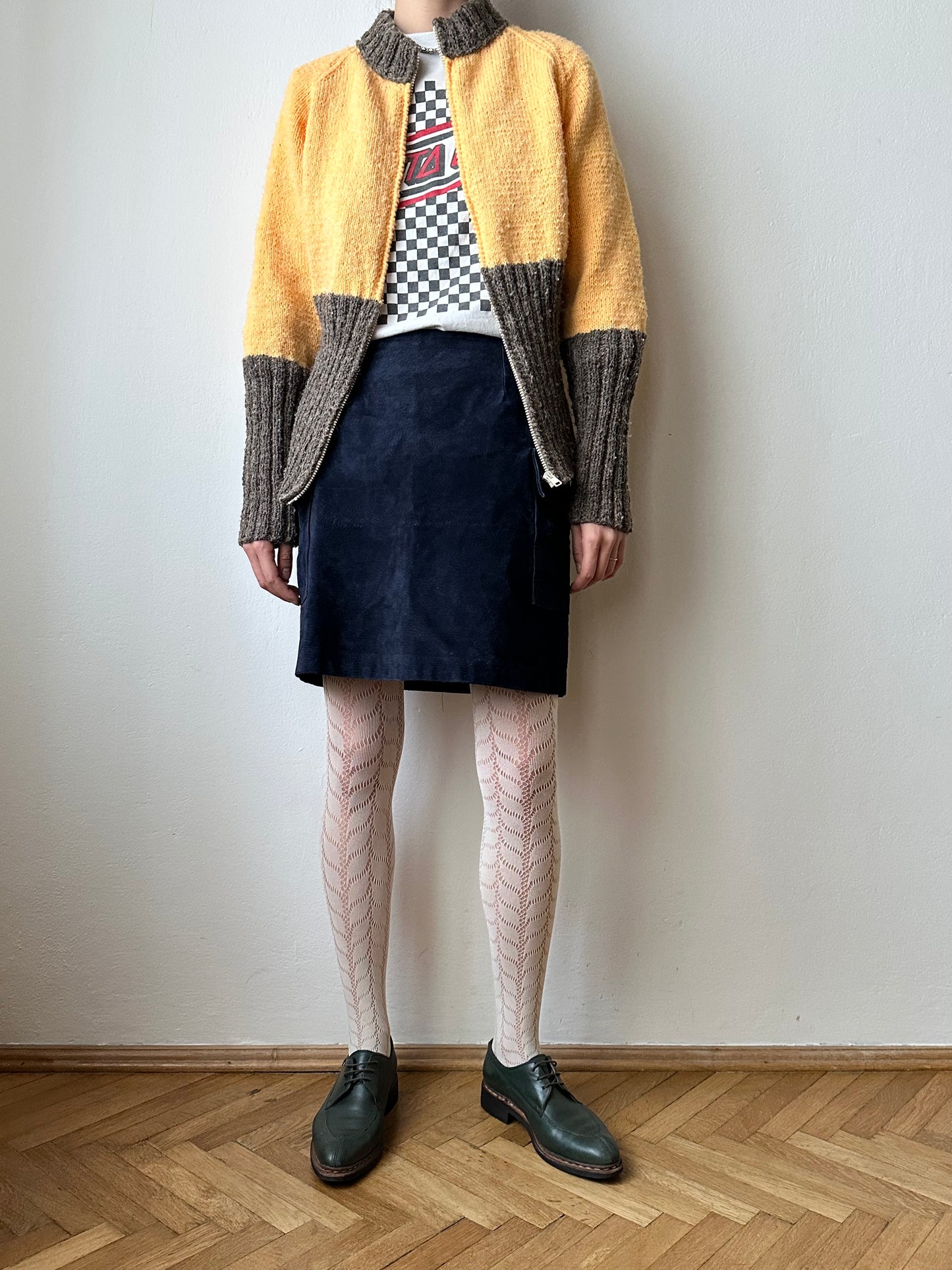 Navy suede mini cargo skirt