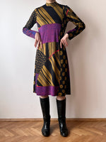 Ken Scott black gold purple dress mini fabric