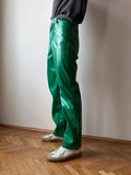 Green trousers coated with polyurethane - w26