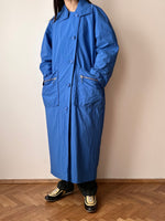 ball zip pockets blue trench coat