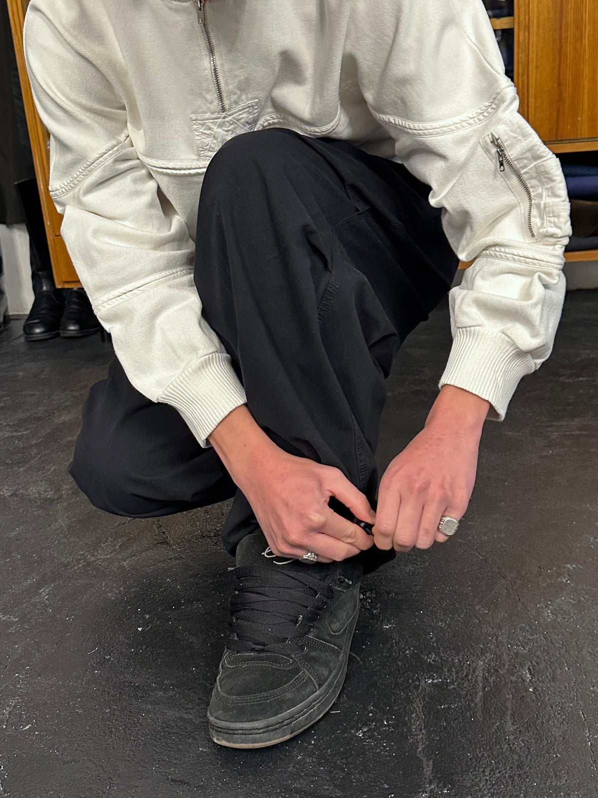 Black cotton  overtrousers