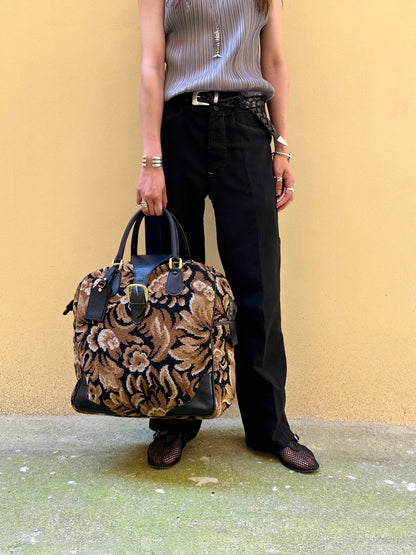 70s Italy Gobelin leather travel bag