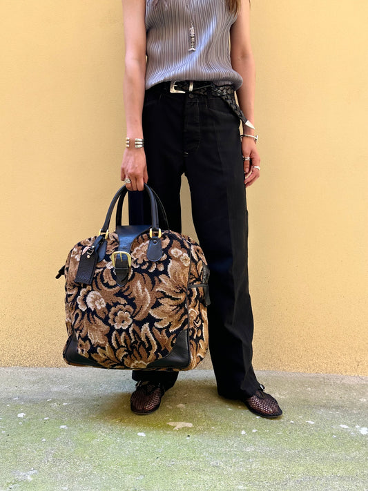 70s Italy Gobelin leather travel bag