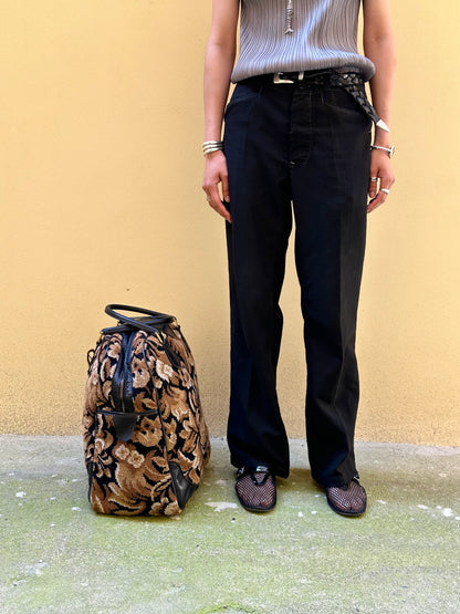 70s Italy Gobelin leather travel bag