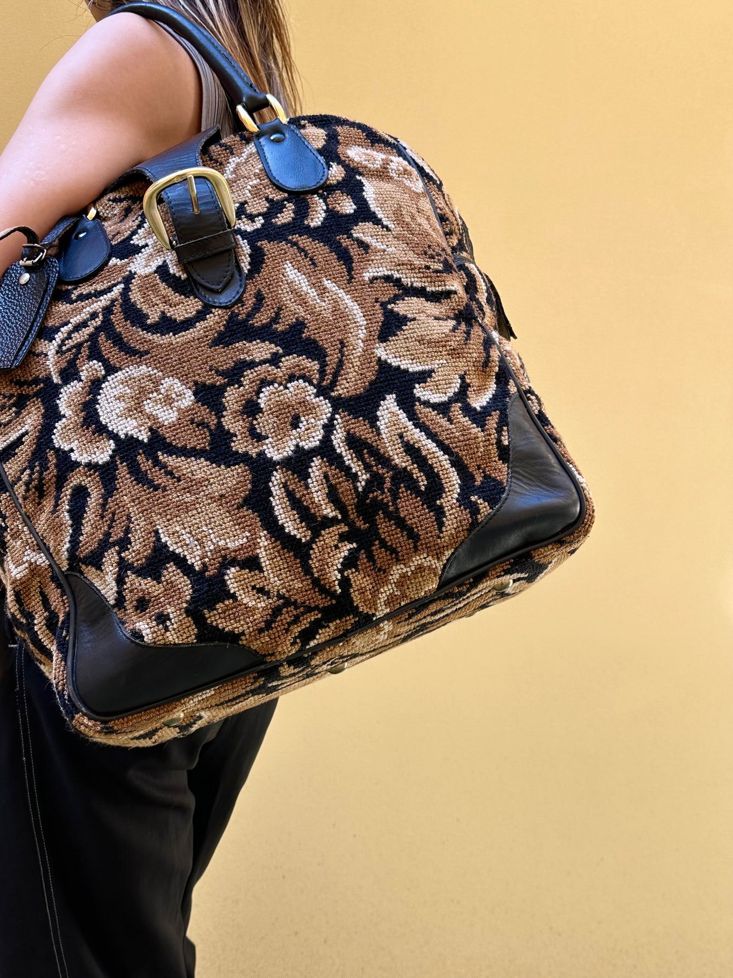 70s Italy Gobelin leather travel bag