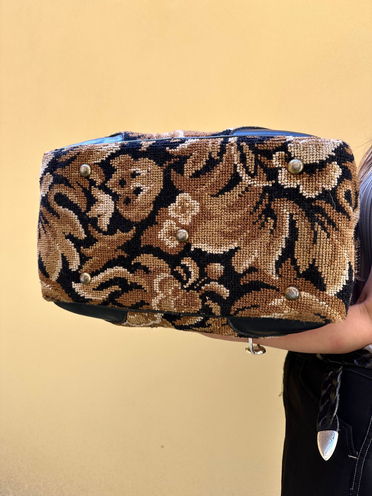 70s Italy Gobelin leather travel bag