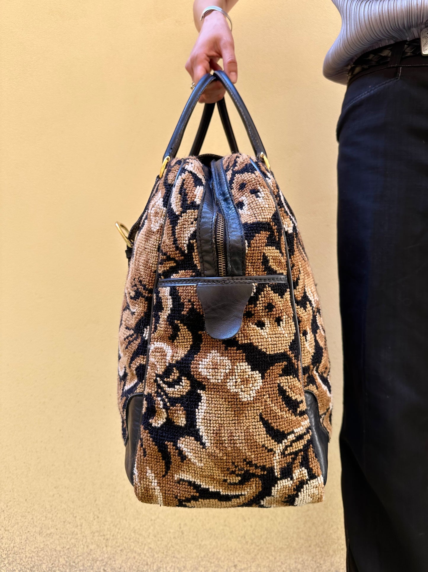 70s Italy Gobelin leather travel bag