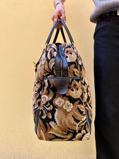 70s Italy Gobelin leather travel bag
