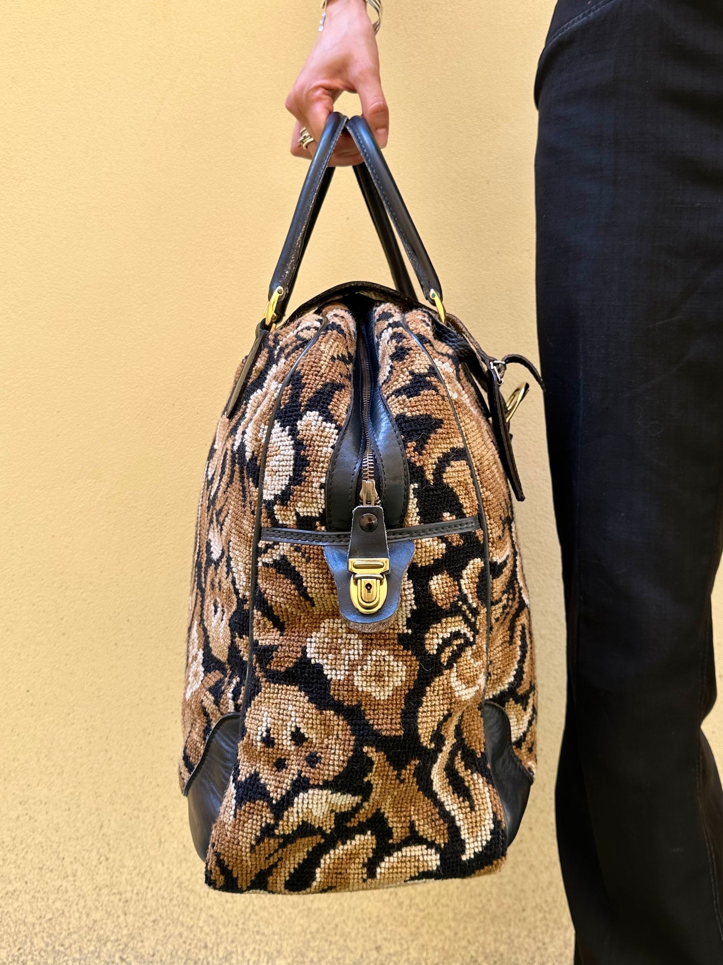 70s Italy Gobelin leather travel bag
