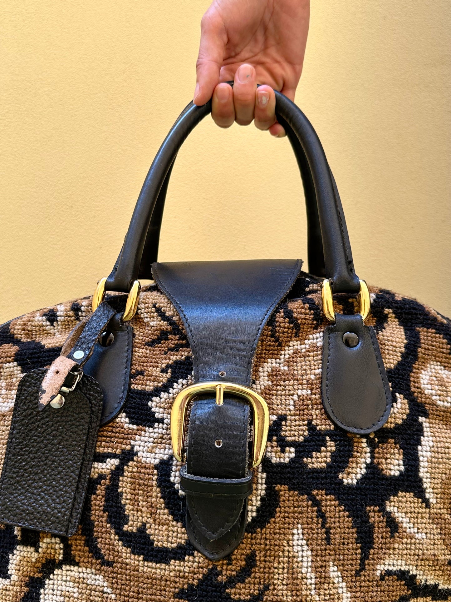 70s Italy Gobelin leather travel bag