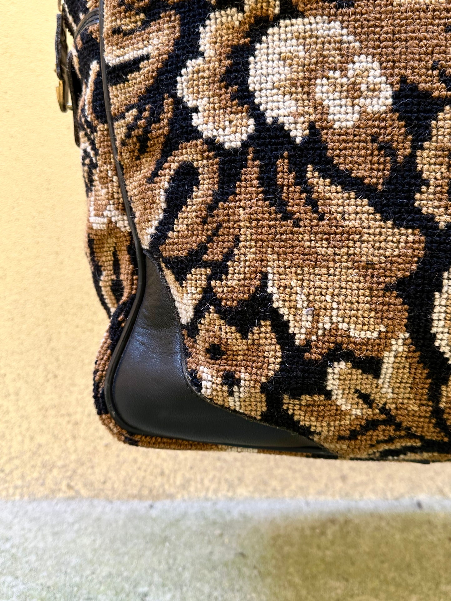 70s Italy Gobelin leather travel bag