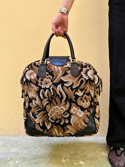70s Italy Gobelin leather travel bag