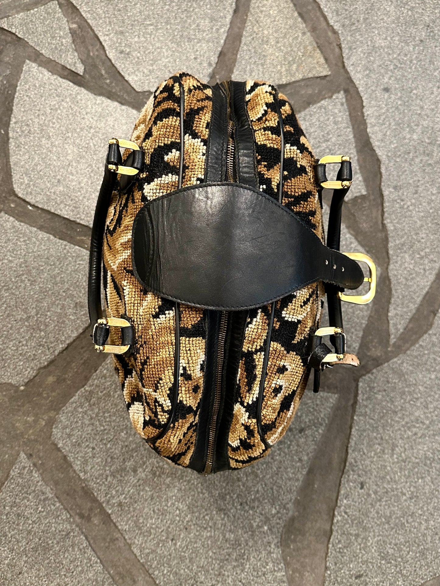 70s Italy Gobelin leather travel bag