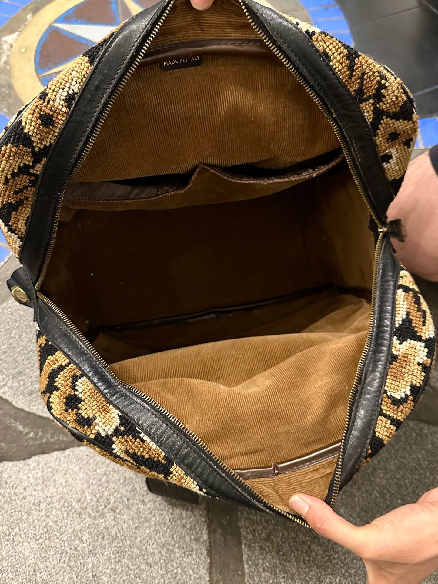 70s Italy Gobelin leather travel bag