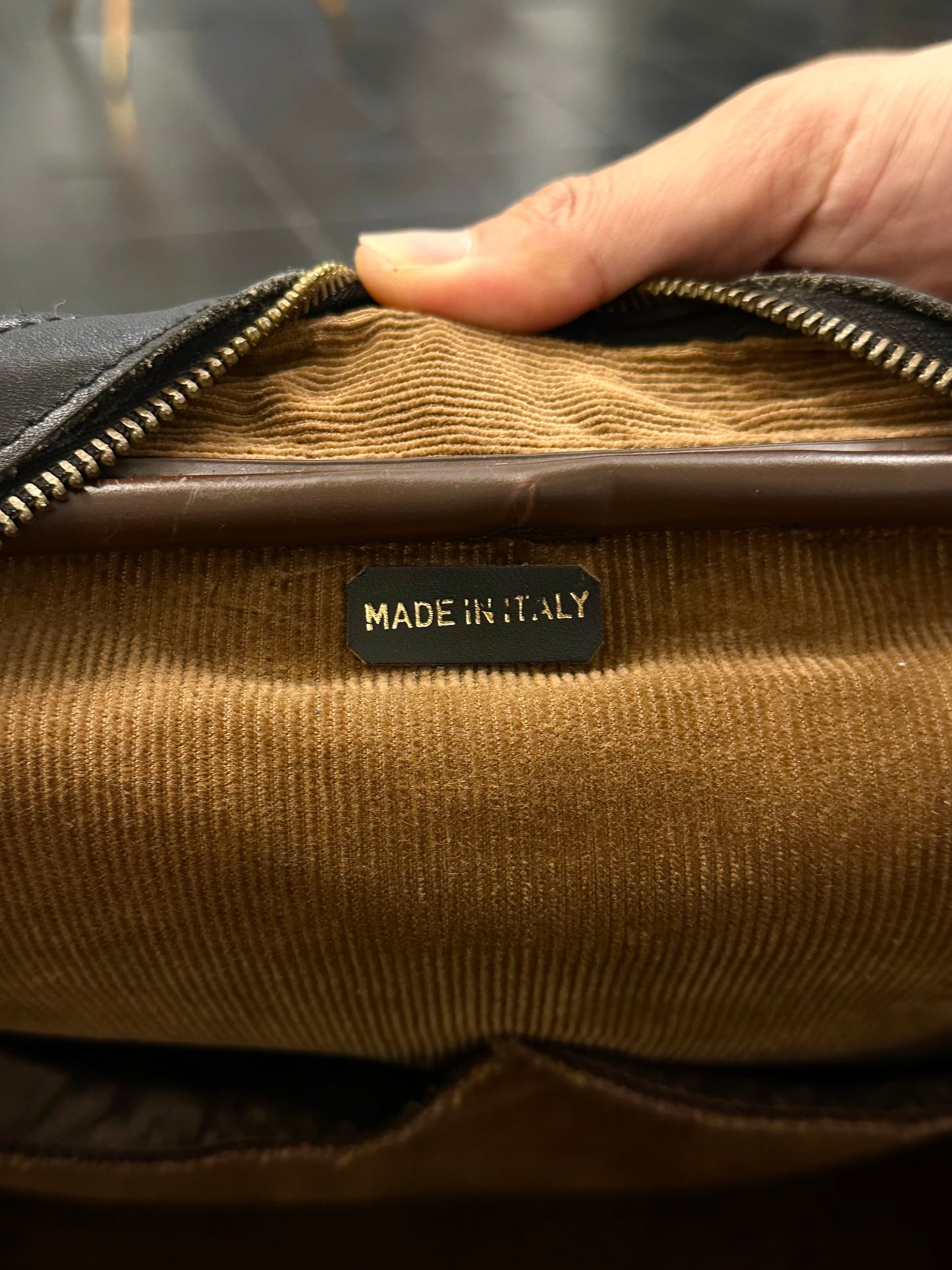 70s Italy Gobelin leather travel bag