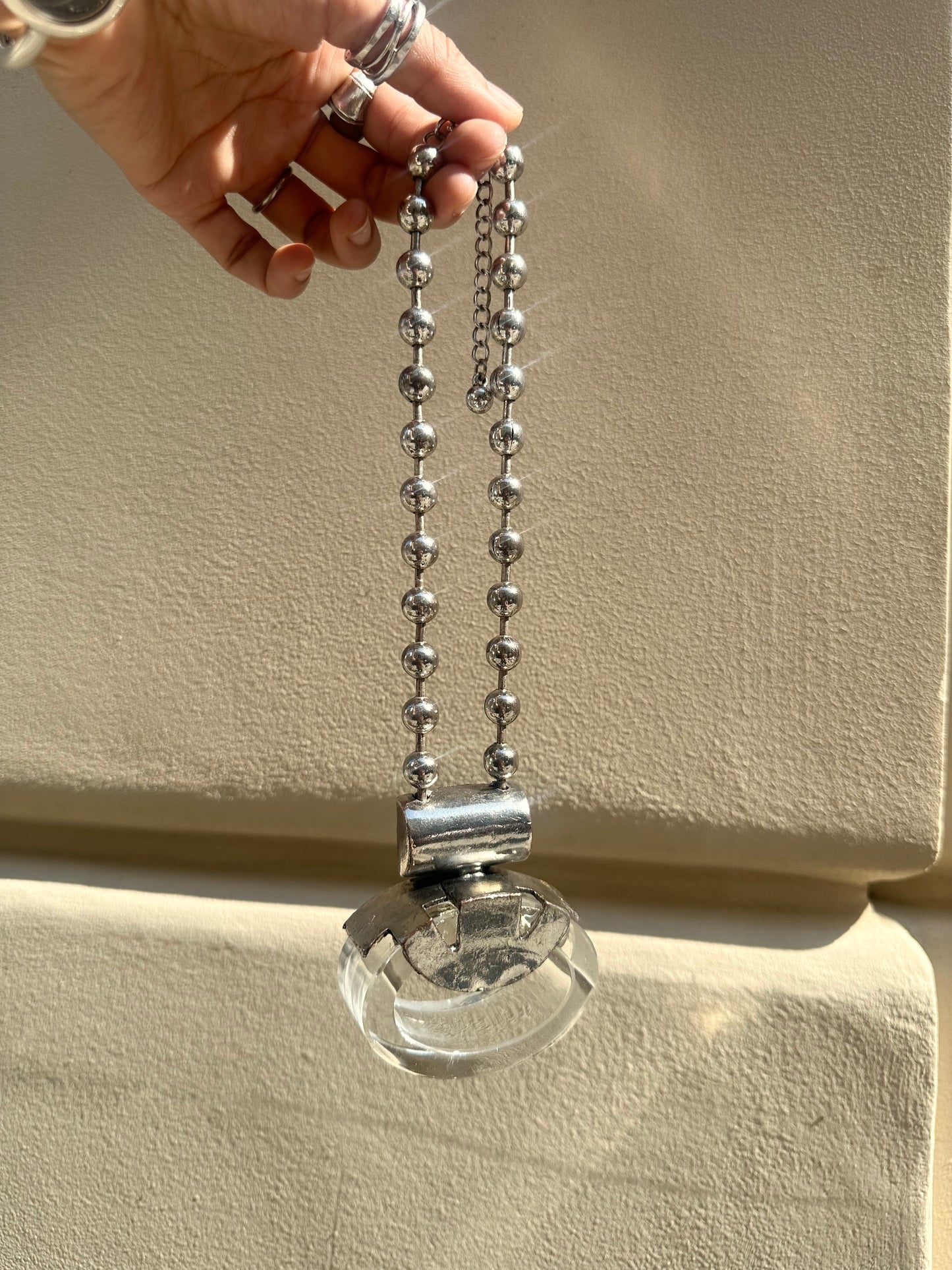 Vintage glass object metal necklace