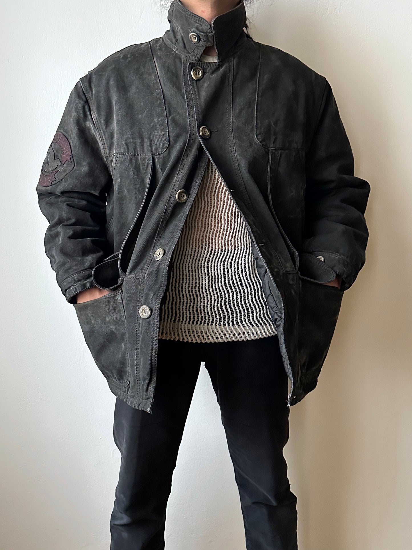 1990's Armani Jeans 90年代 アルマーニ ジーンズ Vintage ヴィンテージ Hunting jacket ハンティングジャケット Toto Praha Vintage clothing store Antique shop Prague 古着屋 ユーロ古着 Made in Italy ヨーロッパ古着 Black 