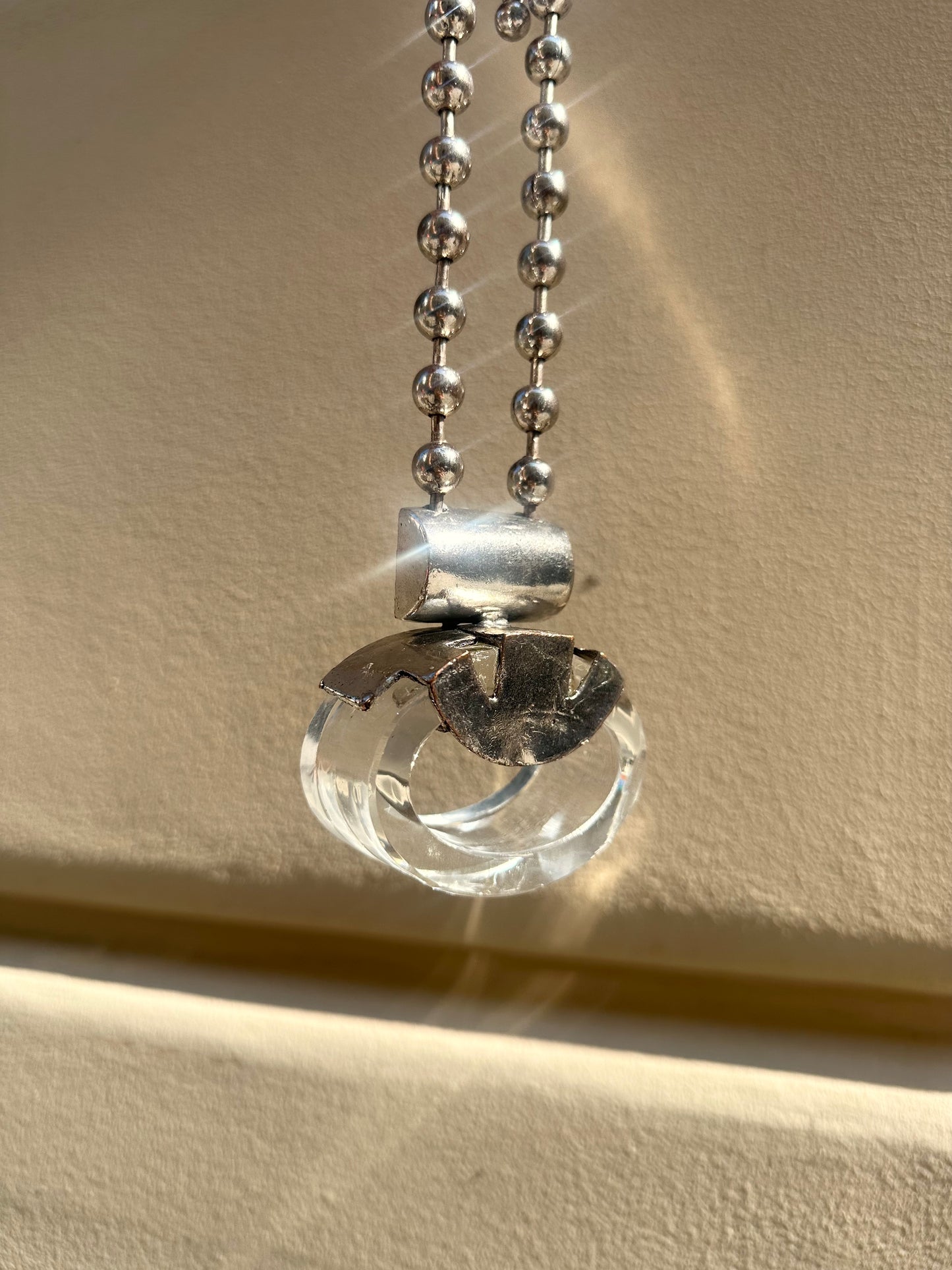 Vintage glass object metal necklace