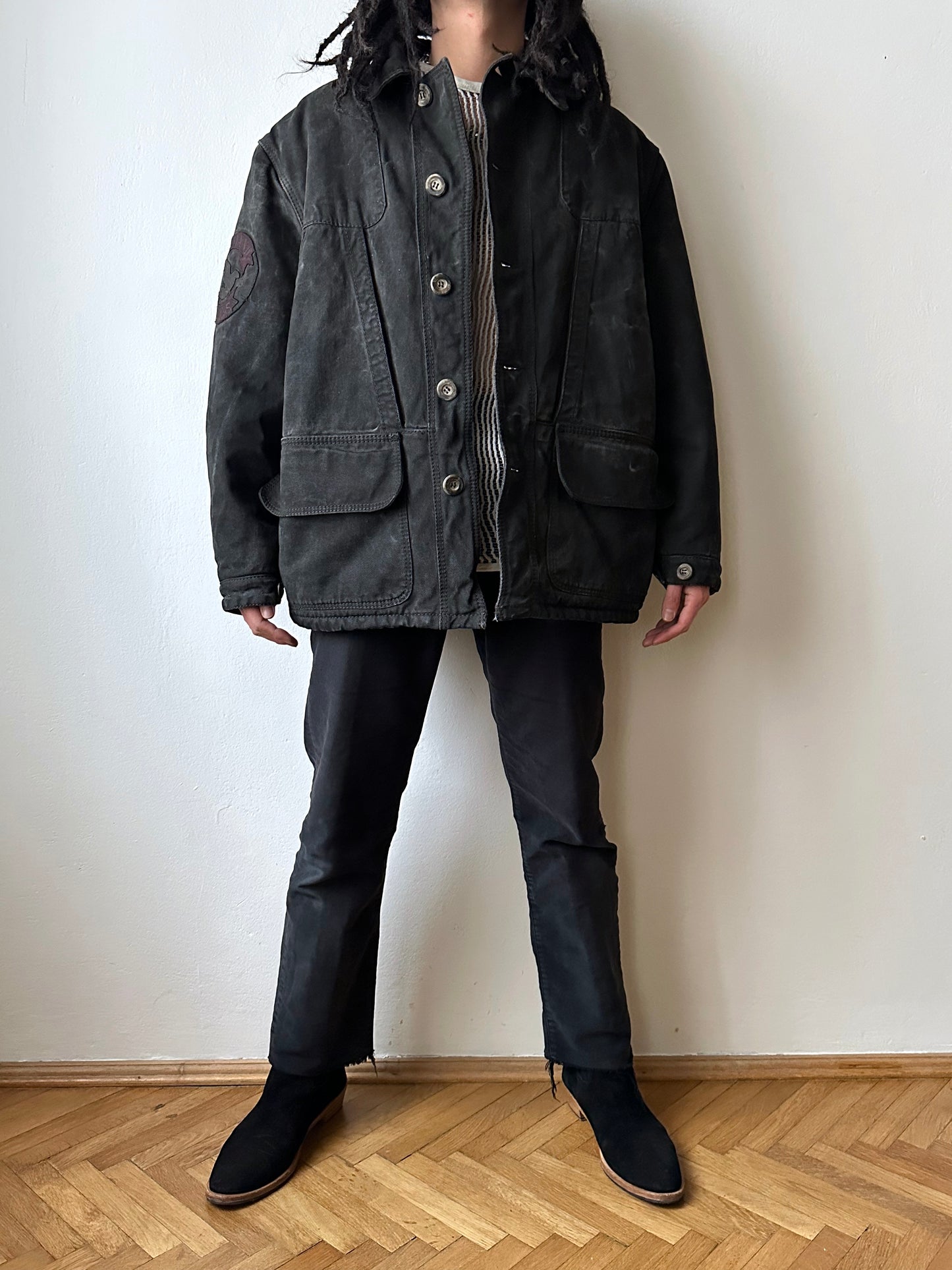 1990's Armani Jeans 90年代 アルマーニ ジーンズ Vintage ヴィンテージ Hunting jacket ハンティングジャケット Toto Praha Vintage clothing store Antique shop Prague 古着屋 ユーロ古着 Made in Italy ヨーロッパ古着 Black 