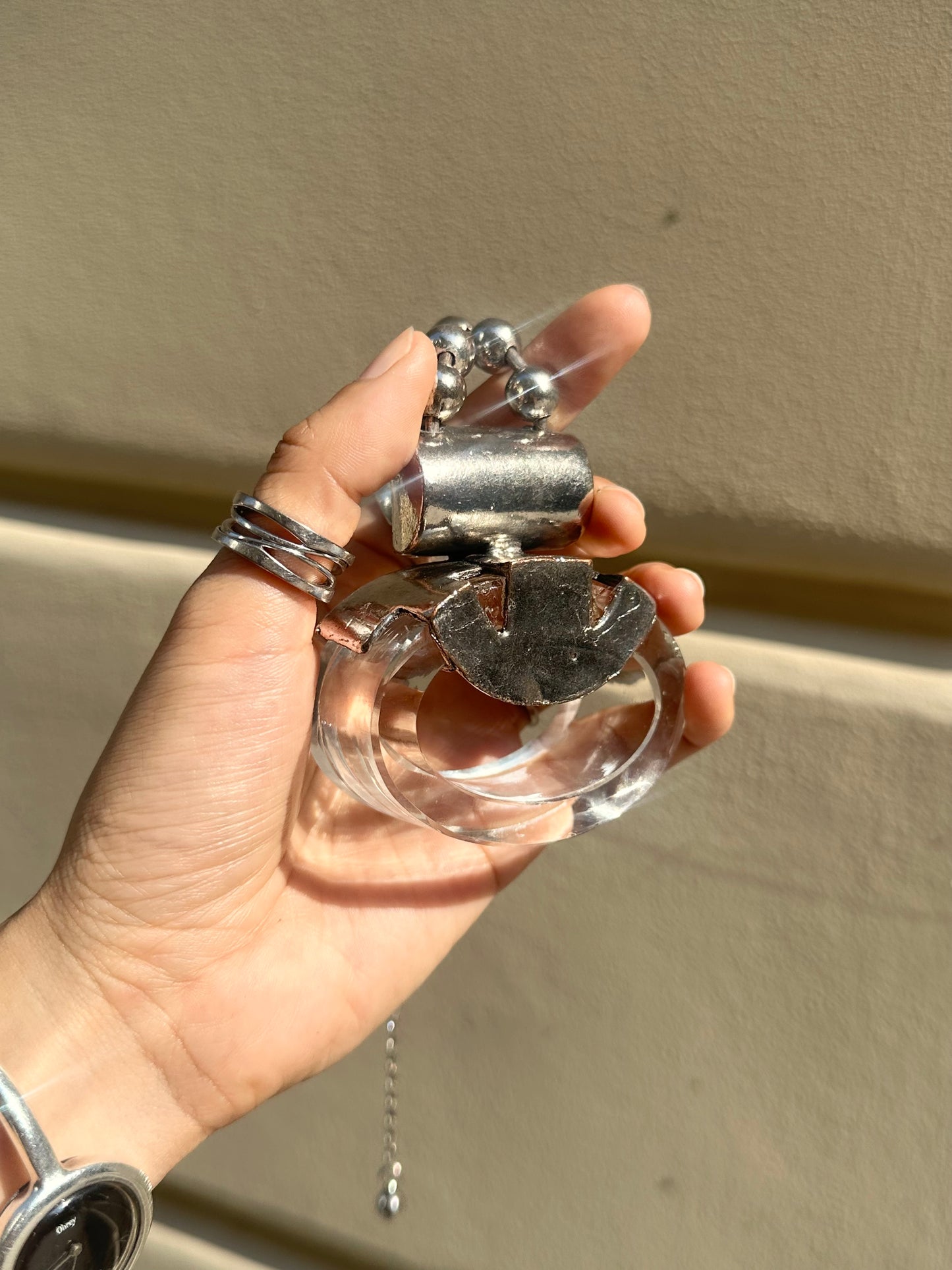 Vintage glass object metal necklace