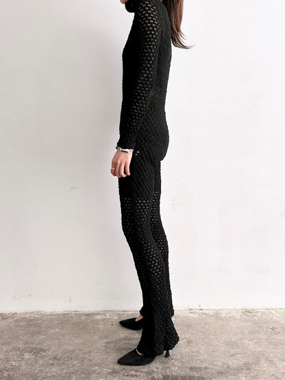 1970's waffle black jumpsuit