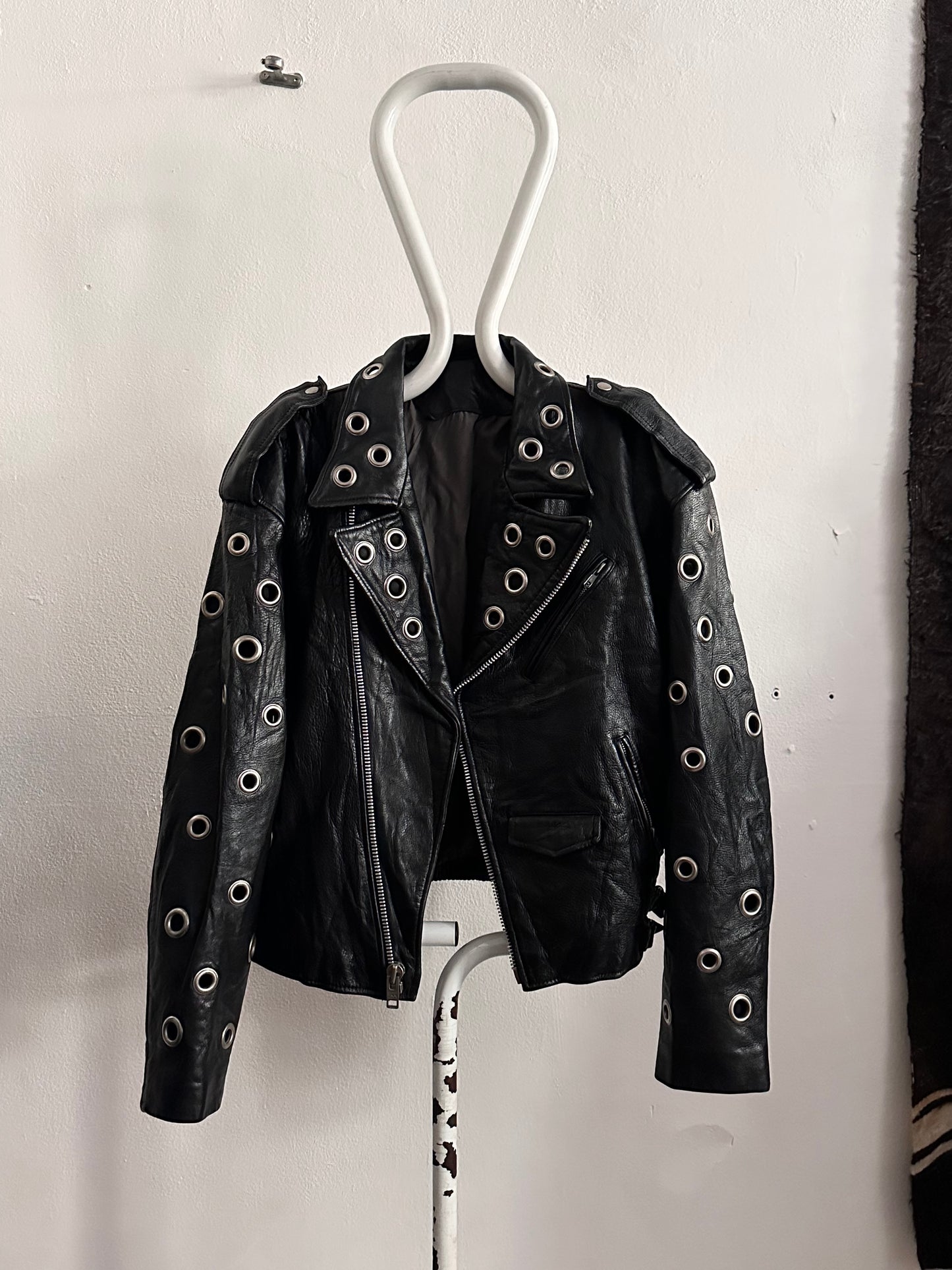 90s leather punched bikers jacket