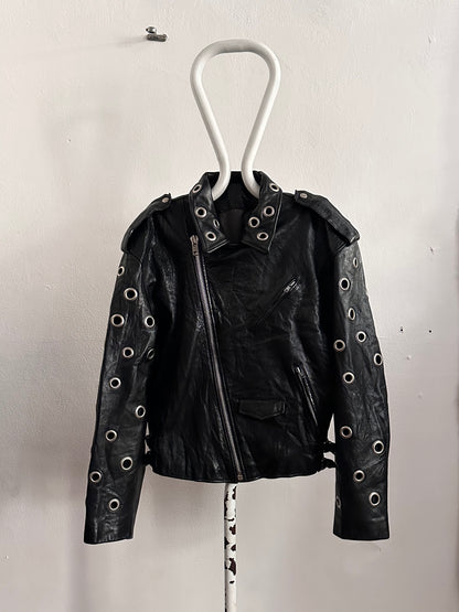 90s leather punched bikers jacket